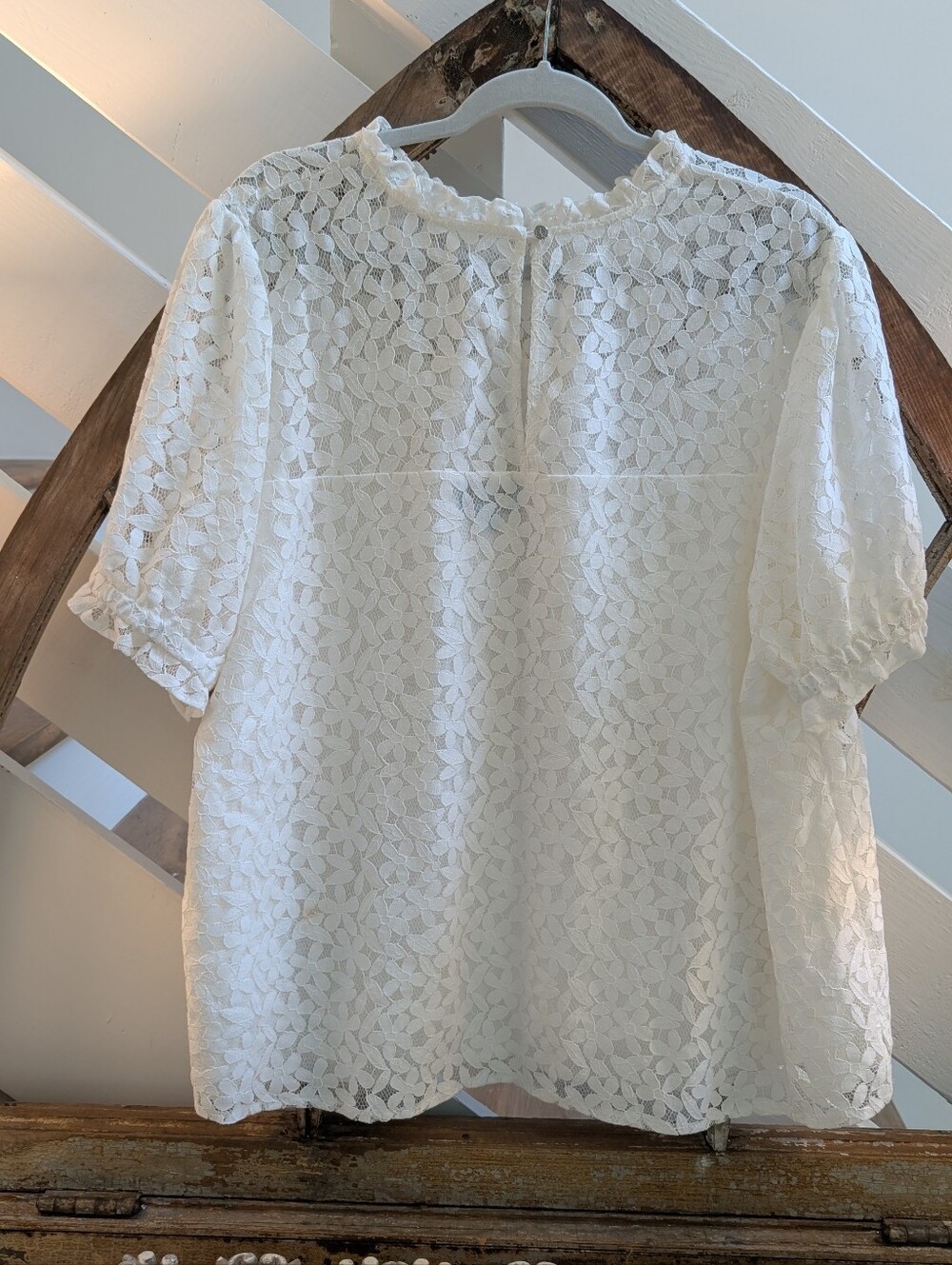 CeCe Cream Lace Short Sleeve Blouse - Picture 2 of 2